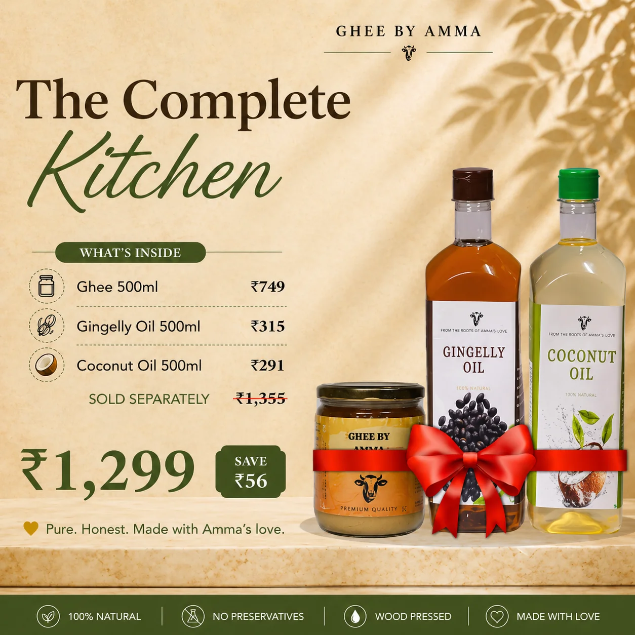 The Complete Kitchen - Ghee 500ml + Gingelly Oil 500ml + Coconut Oil 500ml - Image 2