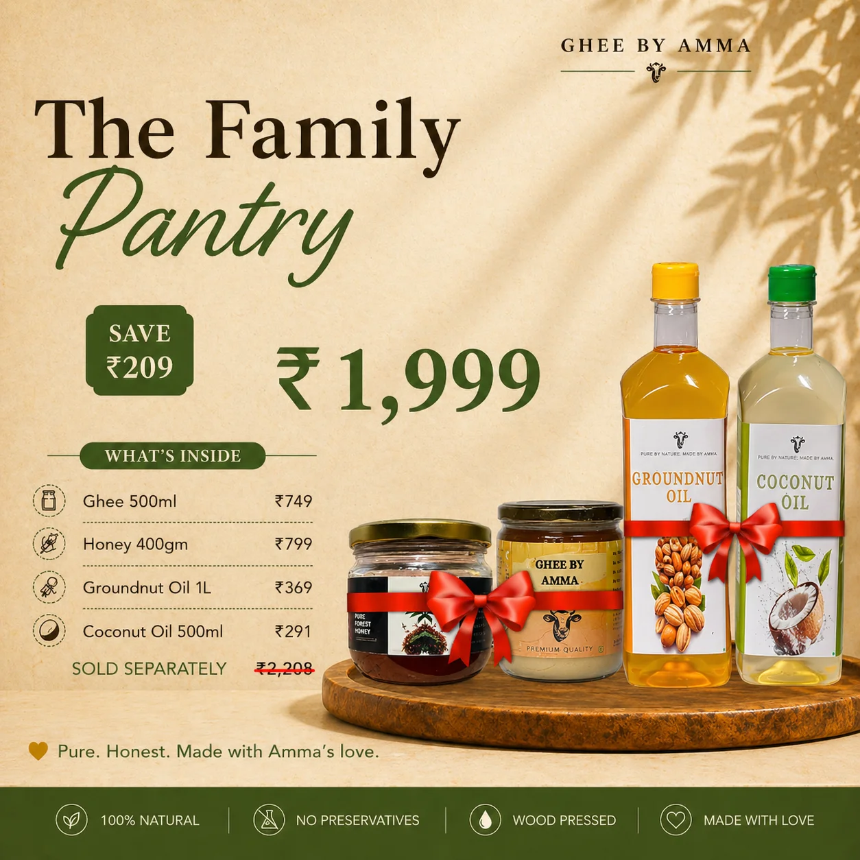 The Family Pantry - Ghee 500ml + Honey 400gm + Groundnut Oil 1L + Coconut Oil 500ml - Image 2