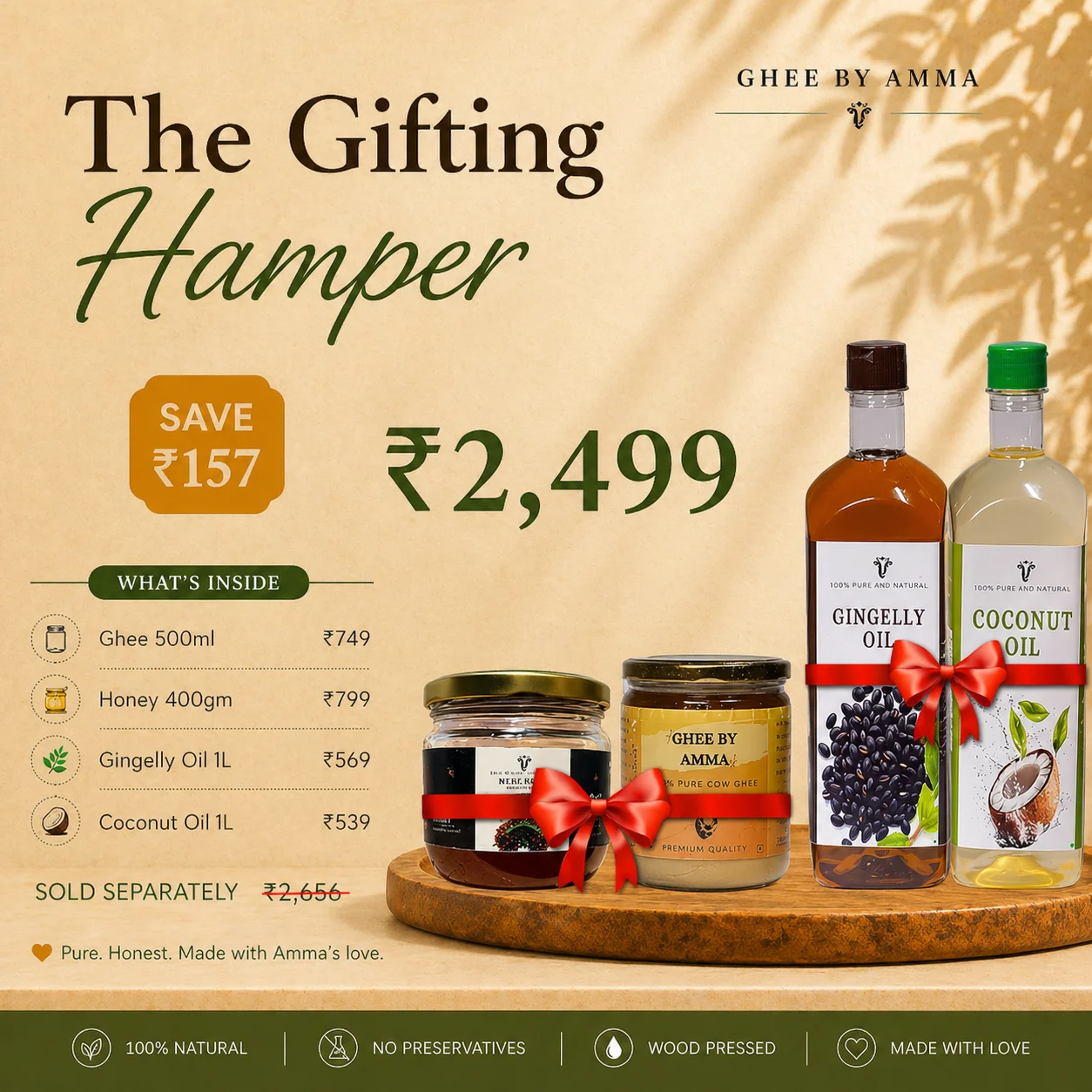 The Gifting Hamper - Ghee 500ml + Honey 400gm + Gingelly Oil 1L + Coconut Oil 1L - Image 2