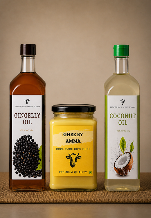 The Complete Kitchen - Ghee 500ml + Gingelly Oil 500ml + Coconut Oil 500ml