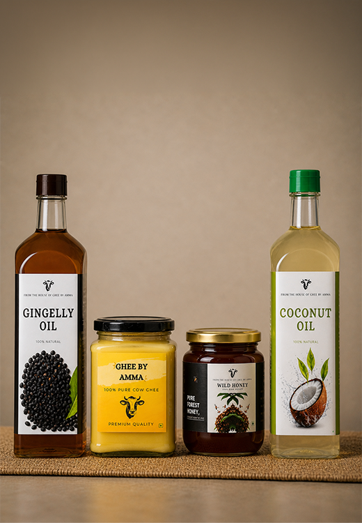 The Gifting Hamper - Ghee 500ml + Honey 400gm + Gingelly Oil 1L + Coconut Oil 1L