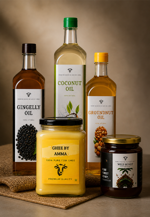 The Amma’s Pantry Box - Ghee 1L + Honey 400gm + Gingelly Oil 1L + Coconut Oil 1L + Groundnut Oil 500ml