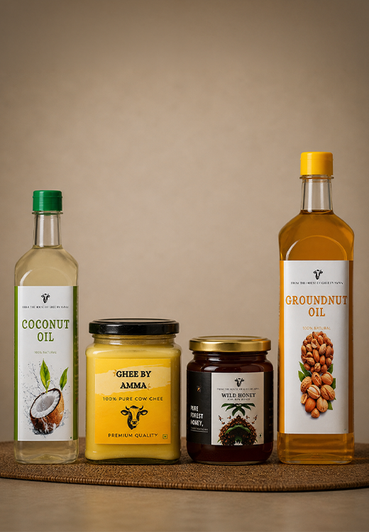 The Family Pantry - Ghee 500ml + Honey 400gm + Groundnut Oil 1L + Coconut Oil 500ml